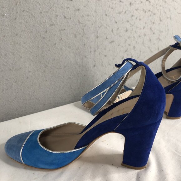 Mavette Shoes Womens 7.5 Blue Suede Nala D'orsay Pump Round Toe  Silver Piping - Picture 16 of 16
